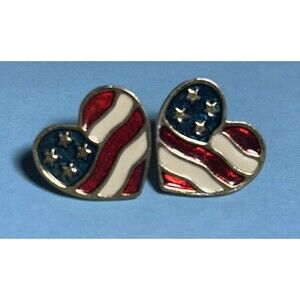 Avon Signed -USA Flag Red White Blue All American Heart   Post Earrings By Avon